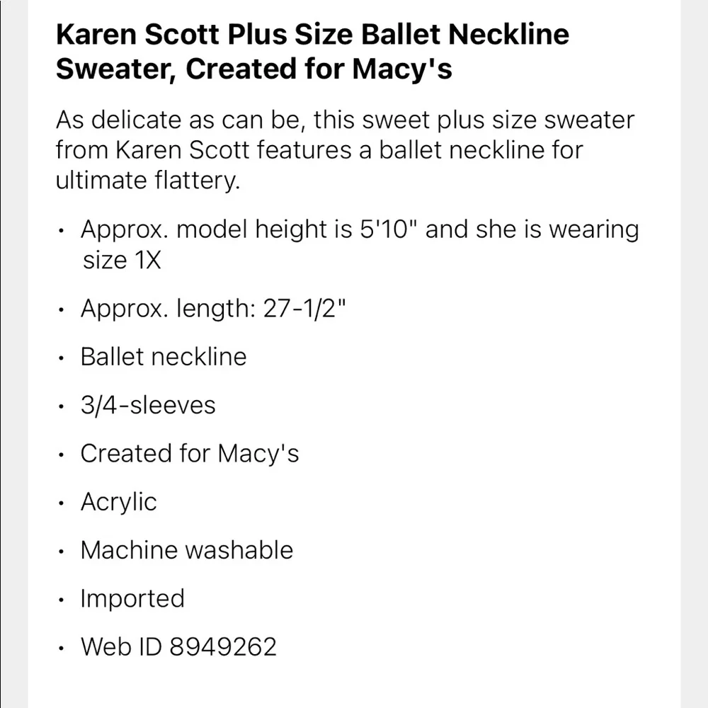 🍇🆕Karen Scott Ballet Neckline Sweater